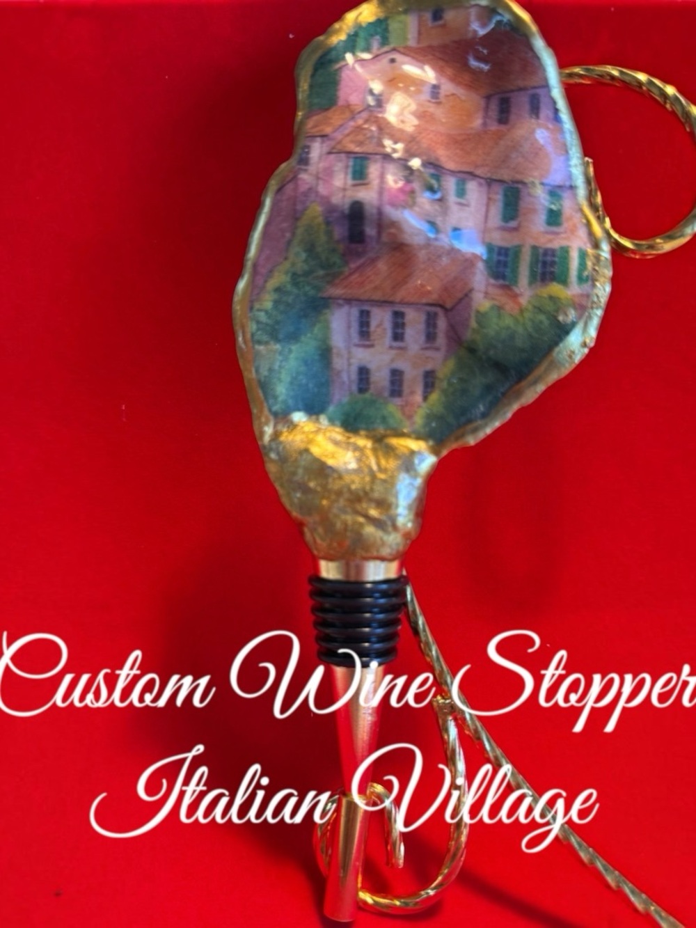 Custom Italian Village Wine Stopper – Gold and Multicolor